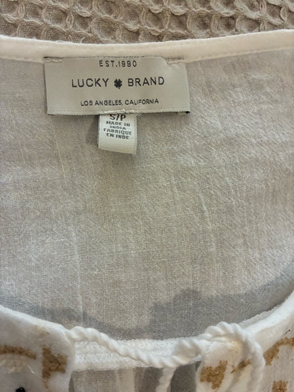 Lucky Brand White Tunic with Gold Embroidered Yoke - Picture 2 of 6